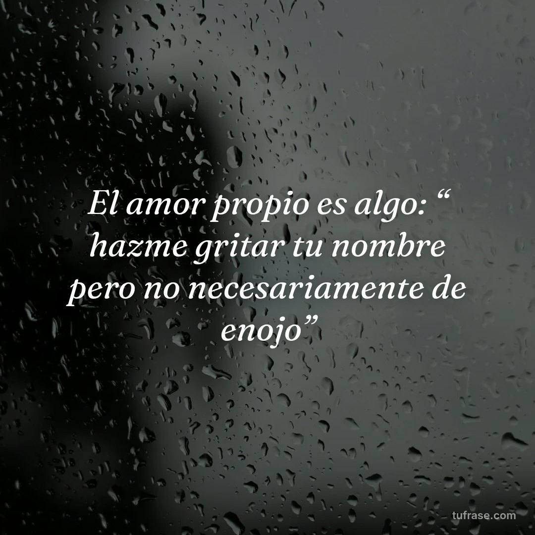 El amor propio es algo: “ hazme gritar tu nombre pero no necesariamente de enojo”