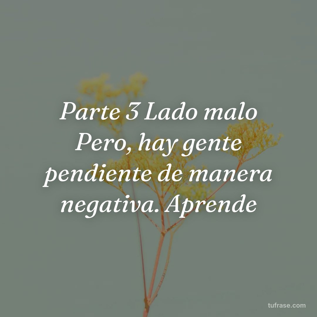 Parte 3 Lado malo Pero, hay gente pendiente de manera negativa. Aprende