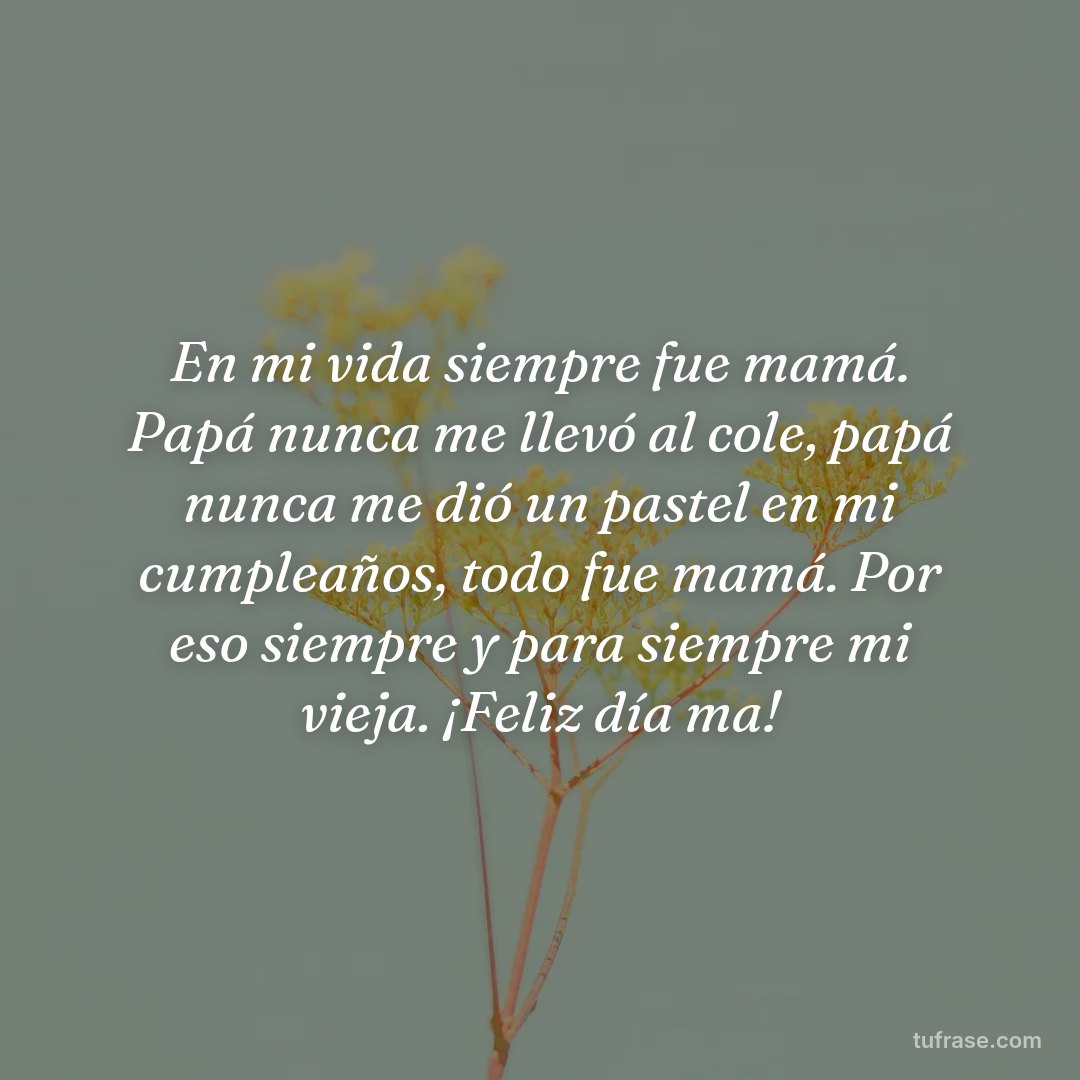 En mi vida siempre fue mamá. Papá nunca me llevó al cole, papá nunca me dió un pastel en mi cumpleaños, todo fue mamá. Por eso siempre y para siempre mi vieja. ¡Feliz día ma!