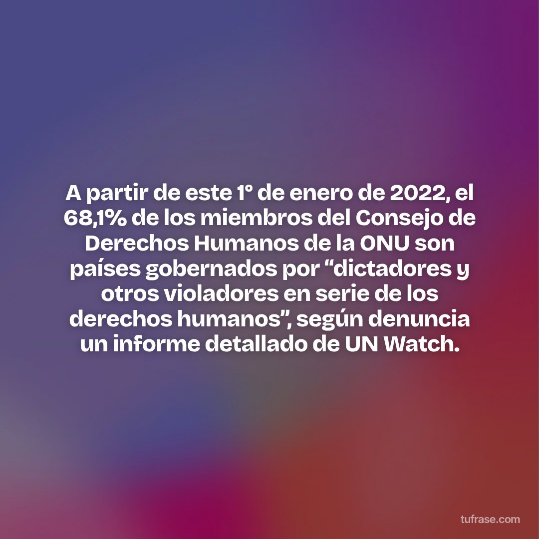 A partir de este 1° de enero de 2022, el 68,1% de los miembros del Consejo de Derechos Humanos de la ONU son países gobernados por “dictadores y otros violadores en serie de los derechos humanos”, según denuncia un informe detallado de UN Watch.
