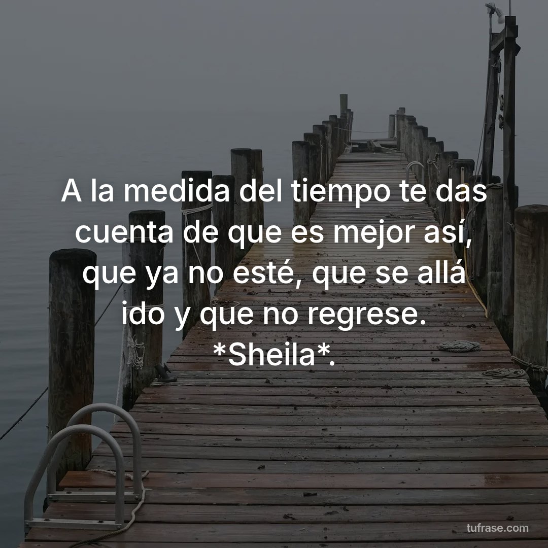 A la medida del tiempo te das cuenta de que es mejor así, que ya no esté, que se allá ido y que no regrese. *Sheila*.