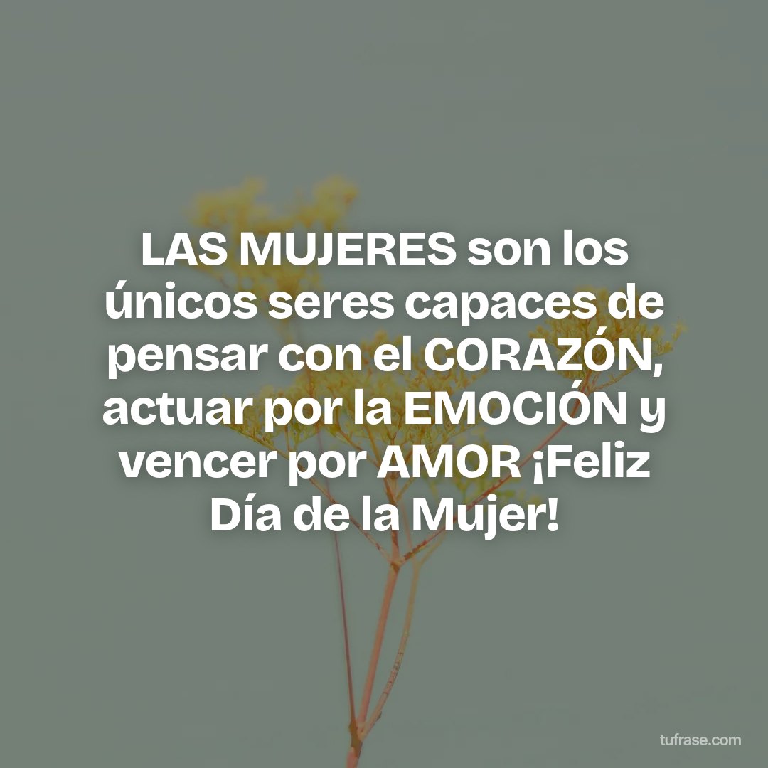 LAS MUJERES son los únicos seres capaces de pensar con el CORAZÓN, actuar por la EMOCIÓN y vencer por AMOR ¡Feliz Día de la Mujer!