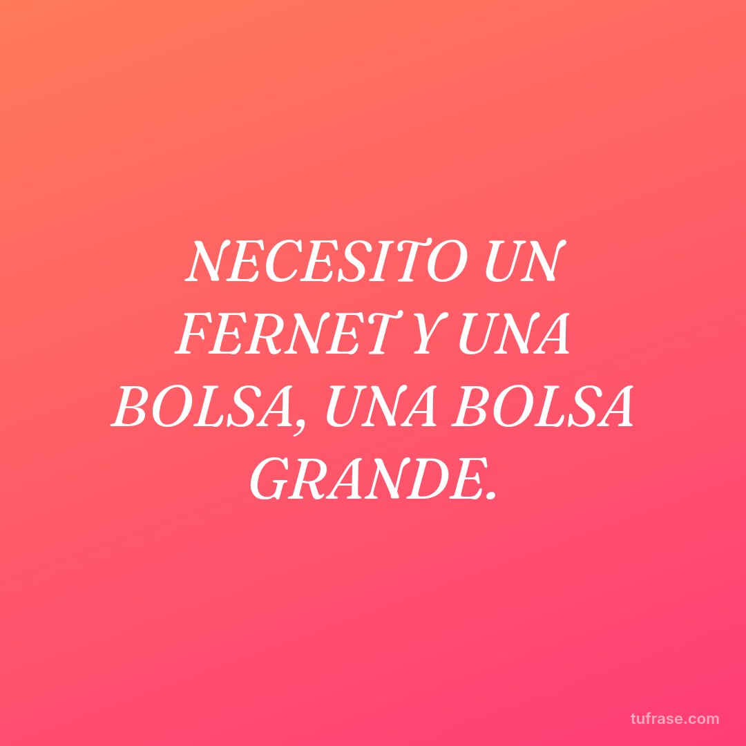 NECESITO UN FERNET Y UNA BOLSA, UNA BOLSA GRANDE.