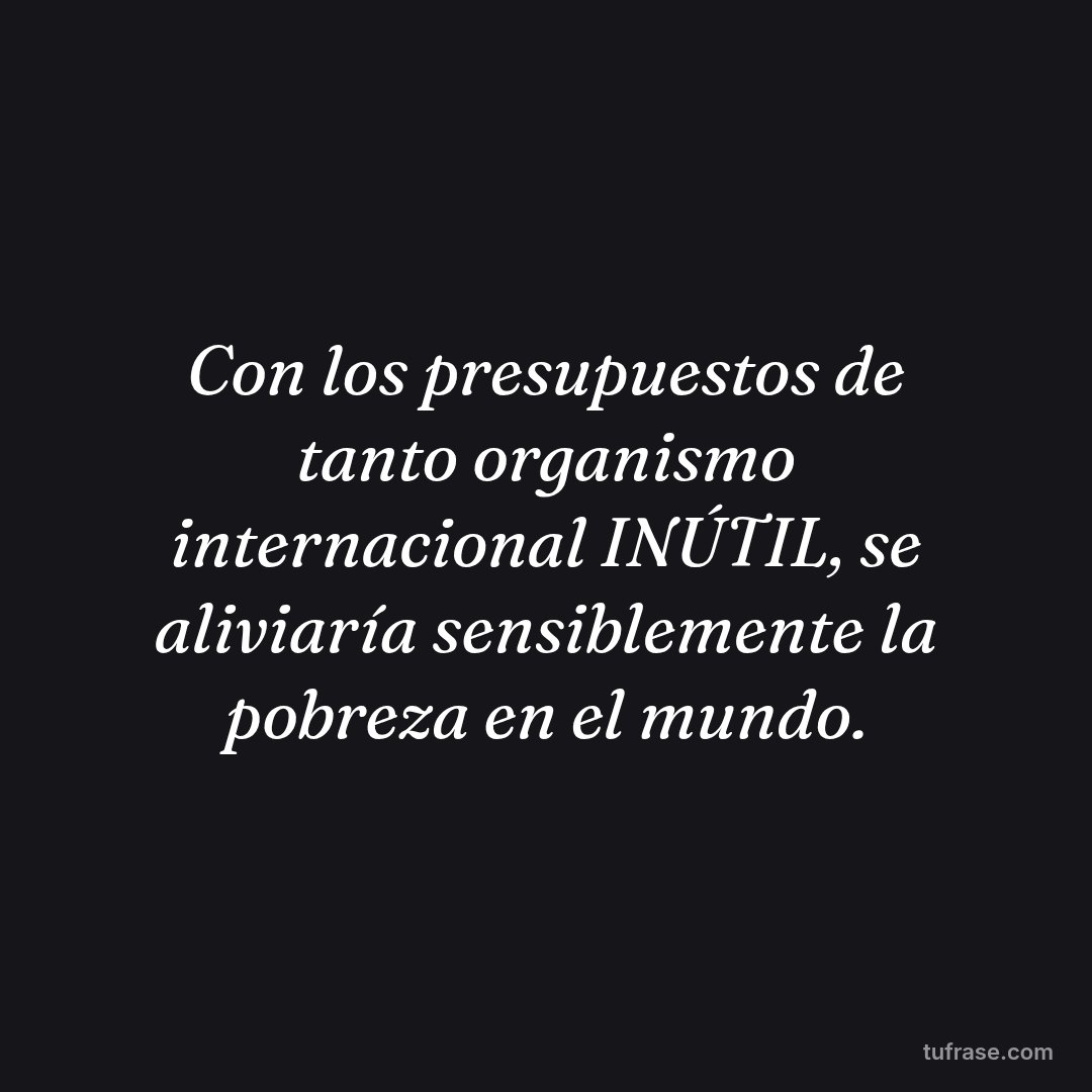 Con los presupuestos de tanto organismo internacional INÚTIL, se aliviaría sensiblemente la pobreza en el mundo.