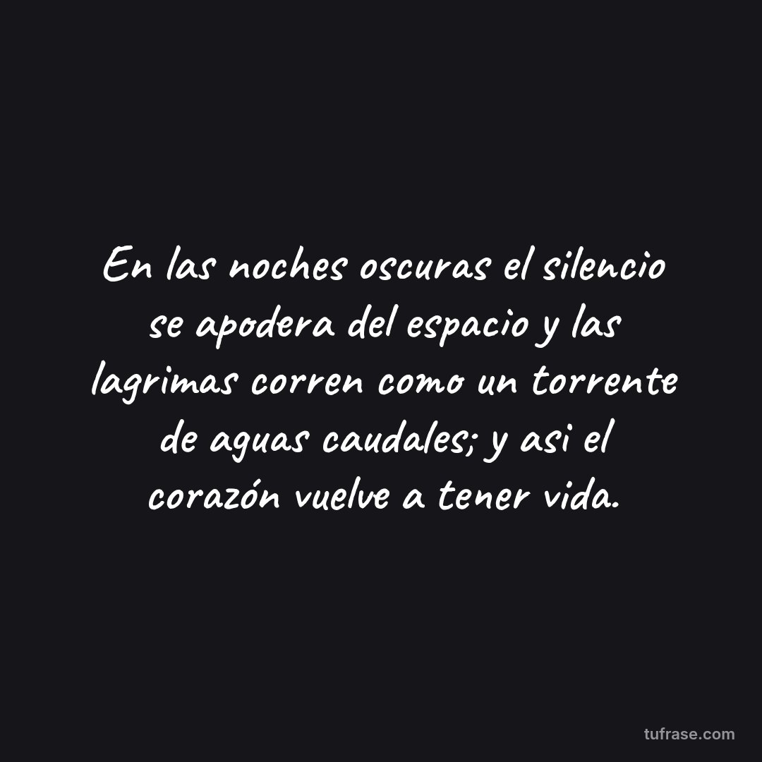En las noches oscuras el silencio se apodera del espacio y las lagrimas corren como un torrente de aguas caudales; y asi el corazón vuelve a tener vida.