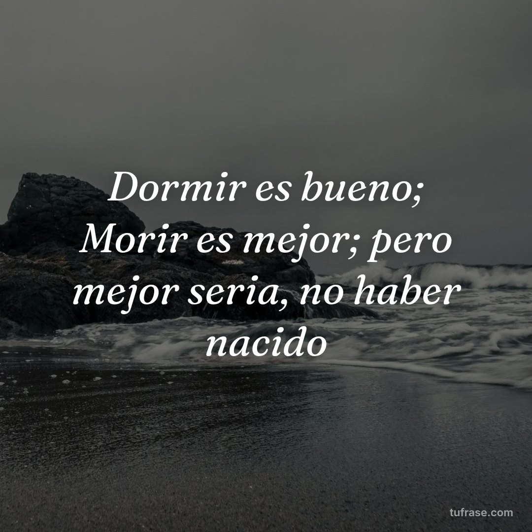 Dormir es bueno; Morir es mejor; pero mejor seria, no haber nacido