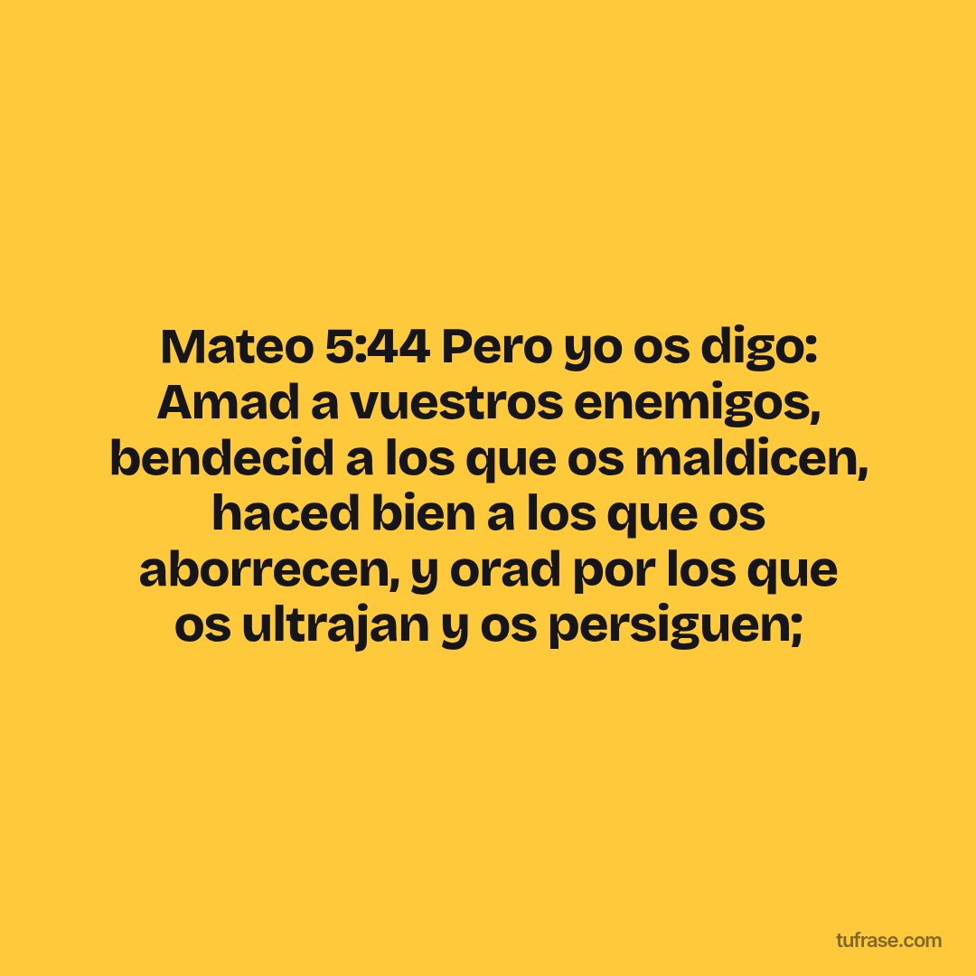 Mateo 5:44 Pero yo os digo: Amad a vuestros enemigos, bendecid a los que os maldicen, haced bien a los que os aborrecen, y orad por los que os ultrajan y os persiguen;