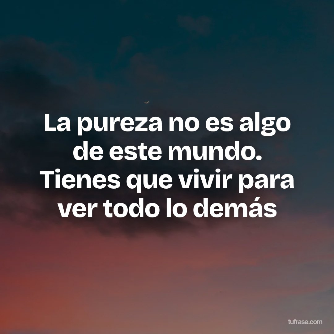 La pureza no es algo de este mundo. Tienes que vivir para ver todo lo demás