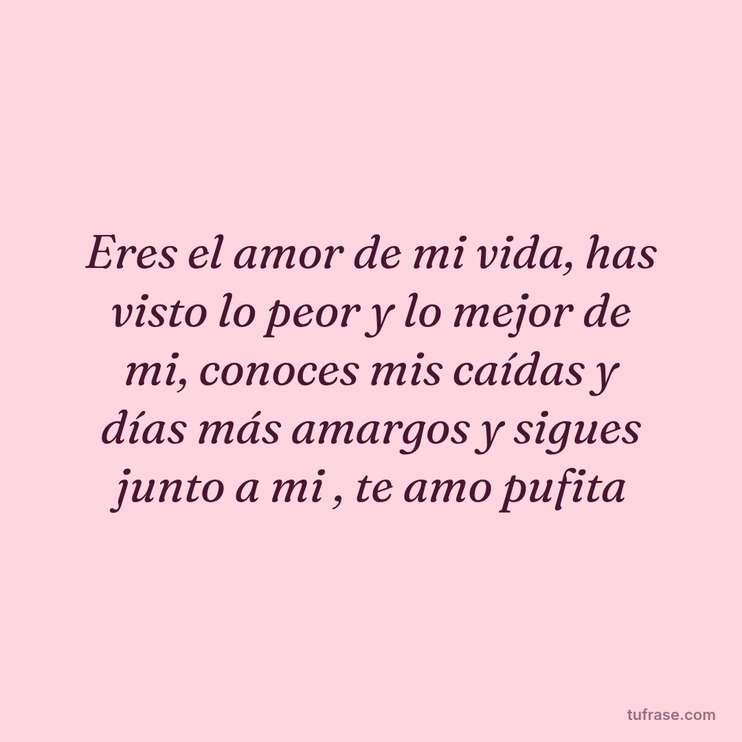 Eres el amor de mi vida, has visto lo peor y lo mejor de mi, conoces mis caídas y días más amargos y sigues junto a mi , te amo pufita