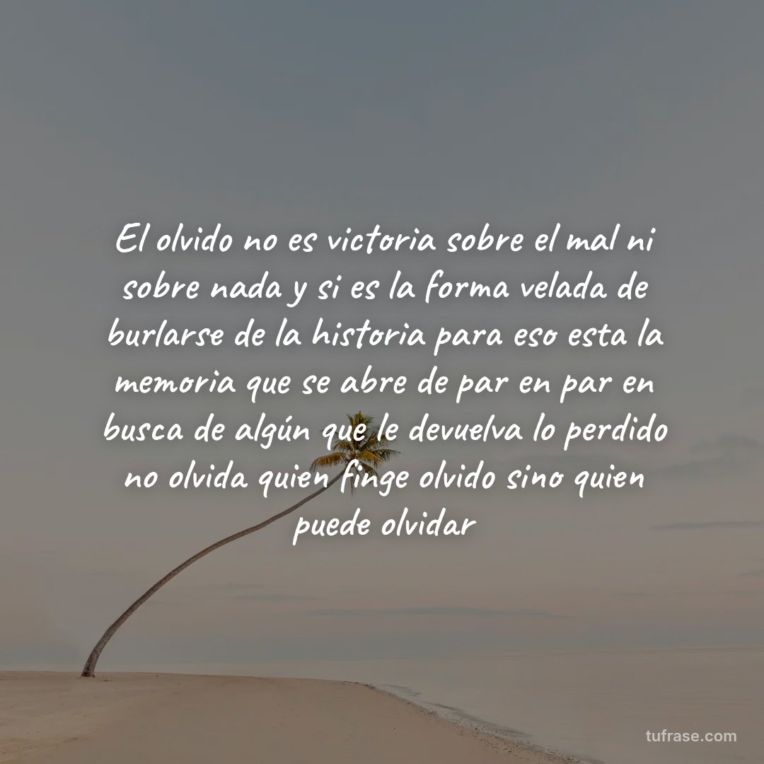 El olvido no es victoria sobre el mal ni sobre nada y si es la forma velada de burlarse de la historia para eso esta la memoria que se abre de par en par en busca de algún que le devuelva lo perdido no olvida quien finge olvido sino quien puede olvidar