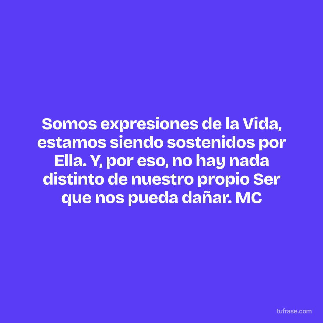 Somos expresiones de la Vida, estamos siendo sostenidos por Ella. Y, por eso, no hay nada distinto de nuestro propio Ser que nos pueda dañar. MC