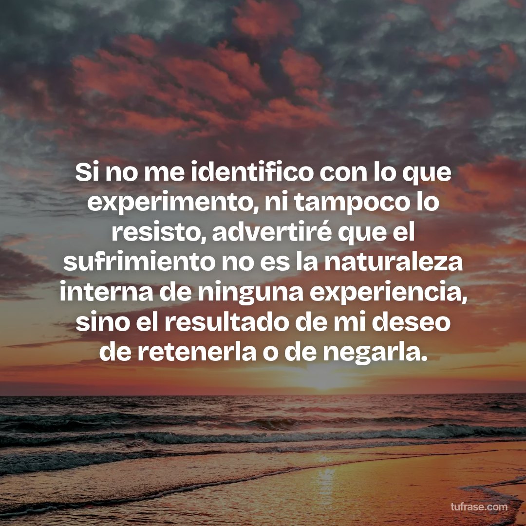 Si no me identifico con lo que experimento, ni tampoco lo resisto, advertiré que el sufrimiento no es la naturaleza interna de ninguna experiencia, sino el resultado de mi deseo de retenerla o de negarla.