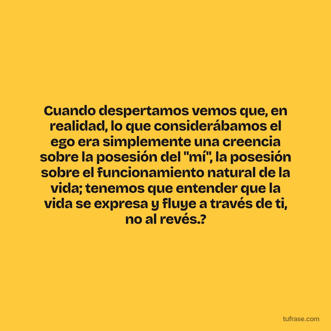 Cuando despertamos vemos que, en realidad, lo que considerábamos el ego era simplemente una creencia sobre la posesión del "mí", la posesión sobre el funcionamiento natural de la vida; tenemos que entender que la vida se expresa y fluye a través de ti, no al revés.?