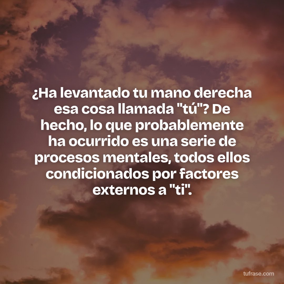 ¿Ha levantado tu mano derecha esa cosa llamada "tú"? De hecho, lo que probablemente ha ocurrido es una serie de procesos mentales, todos ellos condicionados por factores externos a "ti".