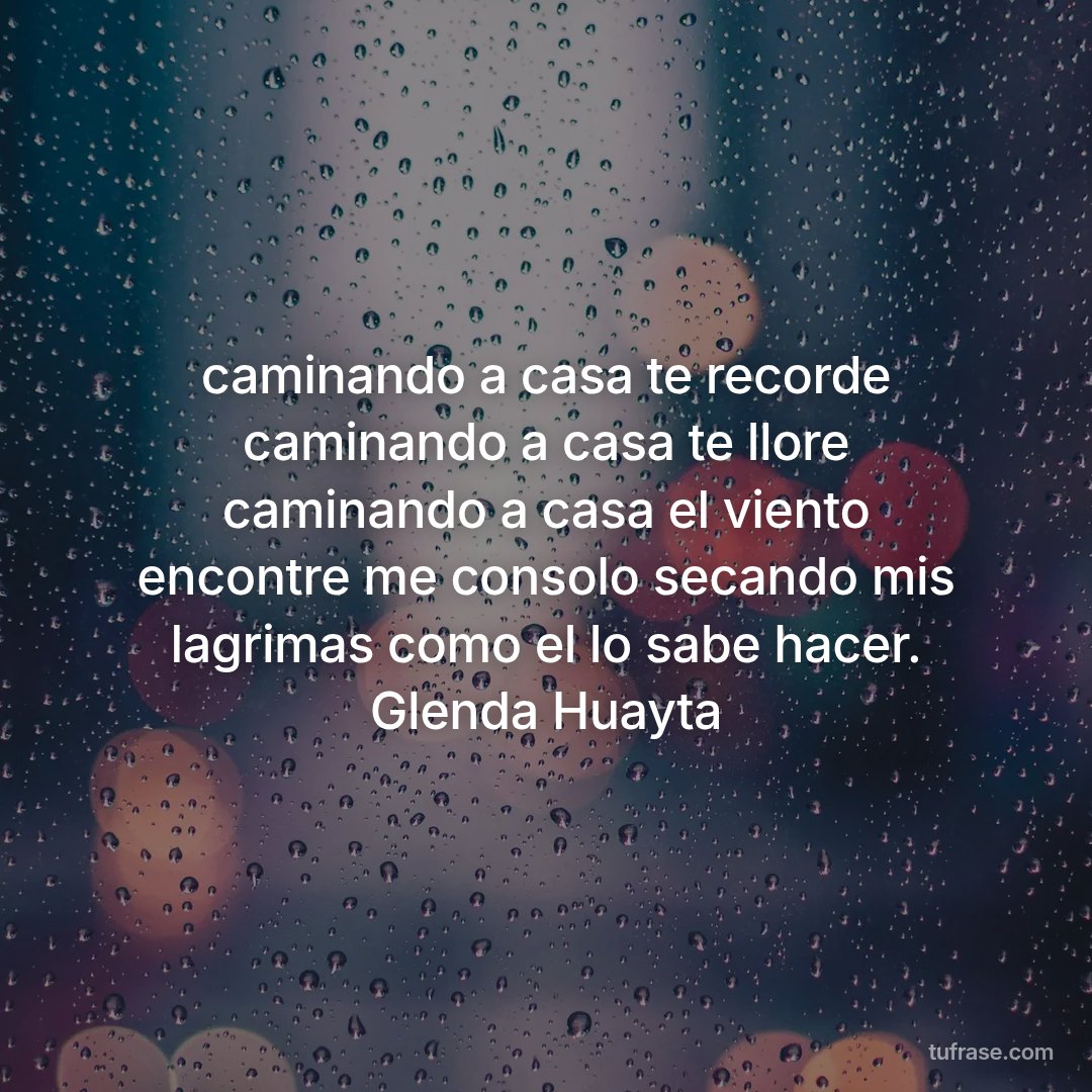 caminando a casa te recorde caminando a casa te llore caminando a casa el viento encontre me consolo secando mis lagrimas como el lo sabe hacer. Glenda Huayta