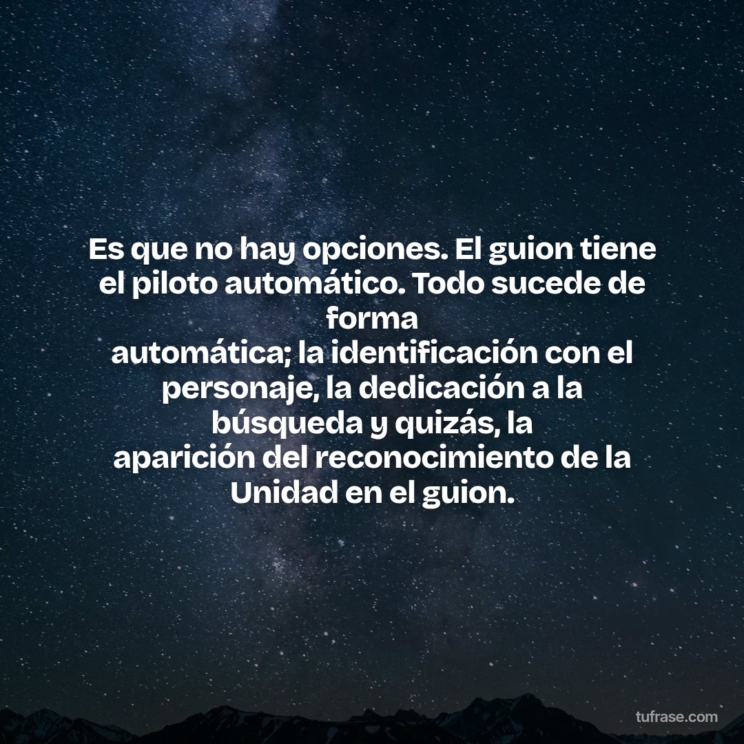 Es que no hay opciones. El guion tiene el piloto automático. Todo sucede de forma automática; la identificación con el personaje, la dedicación a la búsqueda y quizás, la aparición del reconocimiento de la Unidad en el guion.
