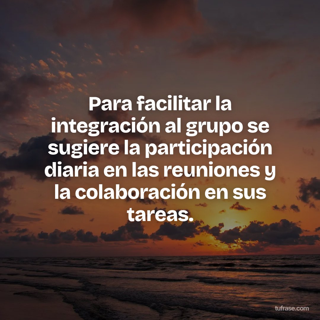 Para facilitar la integración al grupo se sugiere la participación diaria en las reuniones y la colaboración en sus tareas.