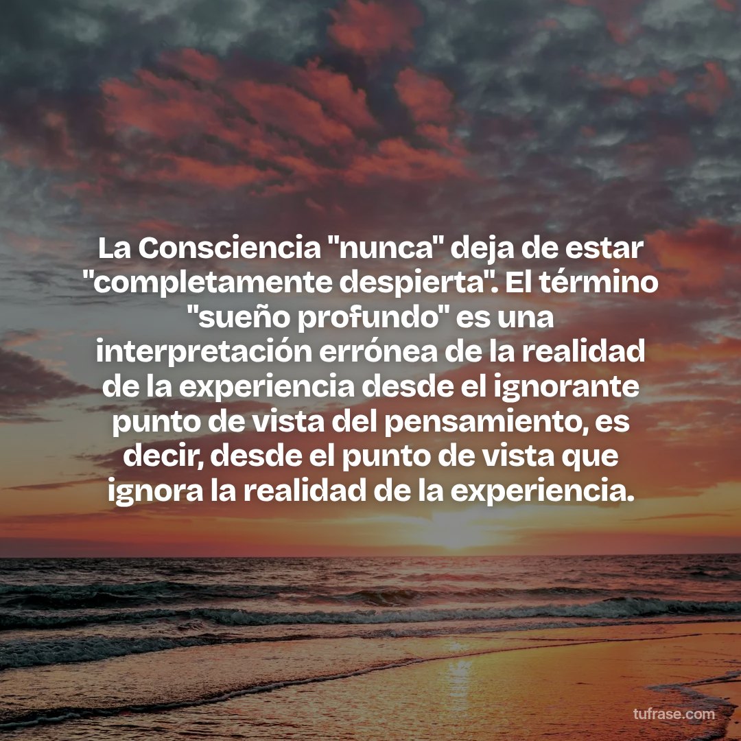 La Consciencia "nunca" deja de estar "completamente despierta". El término "sueño profundo" es una interpretación errónea de la realidad de la experiencia desde el ignorante punto de vista del pensamiento, es decir, desde el punto de vista que ignora la realidad de la experiencia.