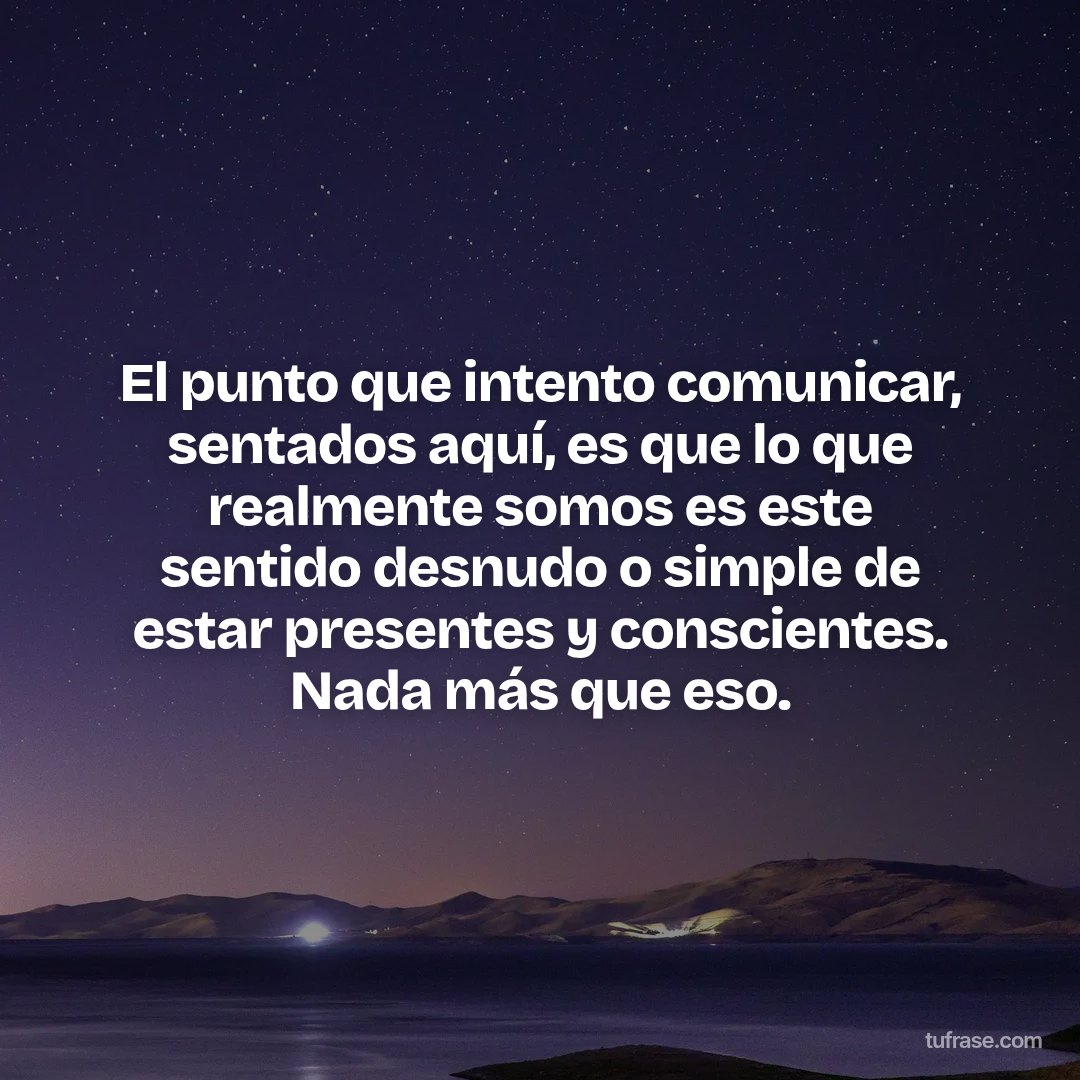 El punto que intento comunicar, sentados aquí, es que lo que realmente somos es este sentido desnudo o simple de estar presentes y conscientes. Nada más que eso.