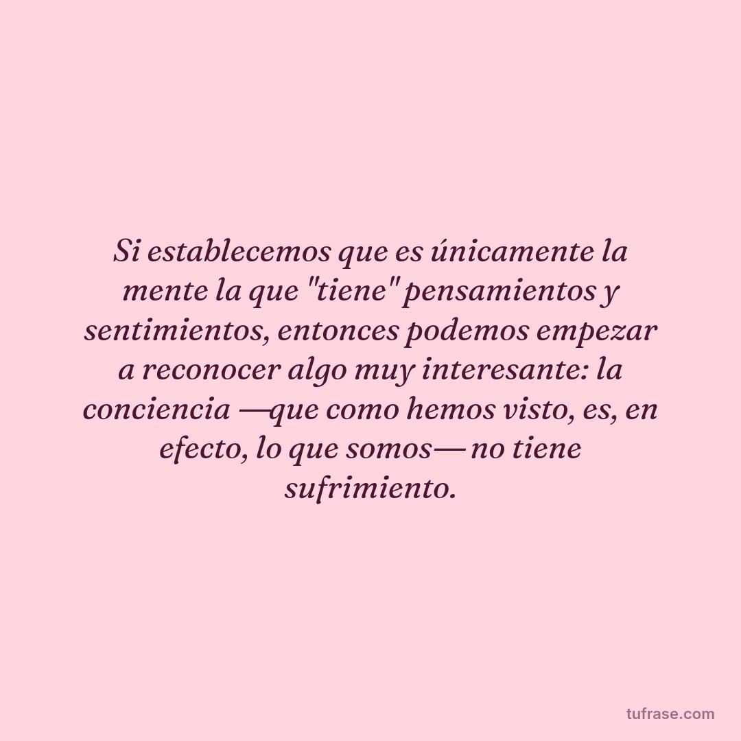 Si establecemos que es únicamente la mente la que "tiene" pensamientos y sentimientos, entonces podemos empezar a reconocer algo muy interesante: la conciencia ―que como hemos visto, es, en efecto, lo que somos― no tiene sufrimiento.