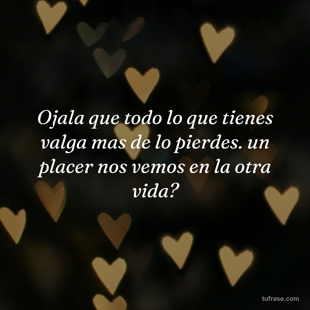 Ojala que todo lo que tienes valga mas de lo pierdes. un placer nos vemos en la otra vida?