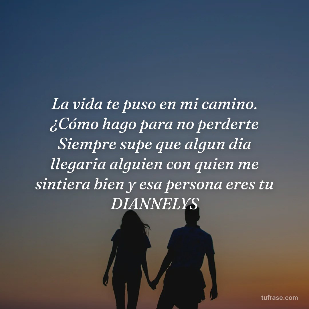 La vida te puso en mi camino. ¿Cómo hago para no perderte Siempre supe que algun dia llegaria alguien con quien me sintiera bien y esa persona eres tu DIANNELYS
