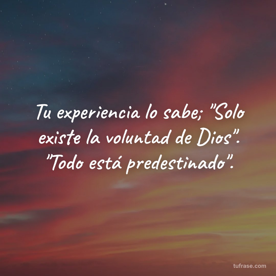 Tu experiencia lo sabe; "Solo existe la voluntad de Dios". "Todo está predestinado".