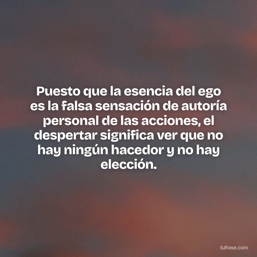 Puesto que la esencia del ego es la falsa sensación de autoría personal de las acciones, el despertar significa ver que no hay ningún hacedor y no hay elección.