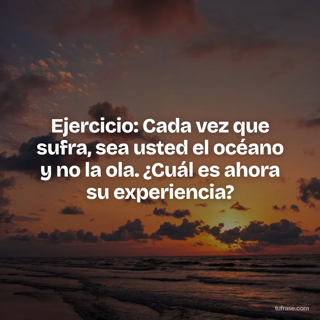 Ejercicio: Cada vez que sufra, sea usted el océano y no la ola. ¿Cuál es ahora su experiencia?