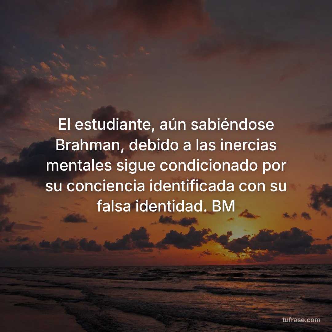 El estudiante, aún sabiéndose Brahman, debido a las inercias mentales sigue condicionado por su conciencia identificada con su falsa identidad. BM
