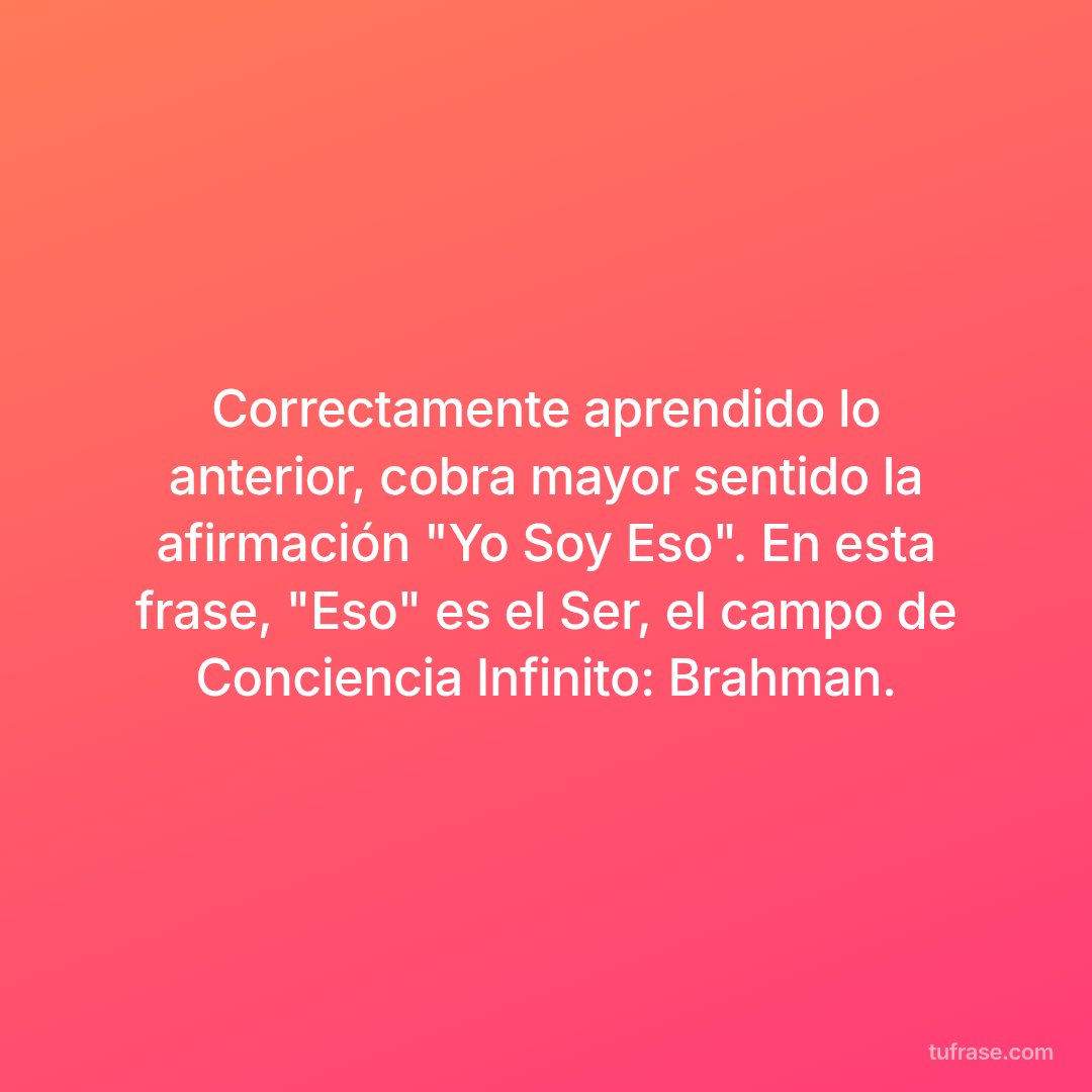 Correctamente aprendido lo anterior, cobra mayor sentido la afirmación "Yo Soy Eso". En esta frase, "Eso" es el Ser, el campo de Conciencia Infinito: Brahman.