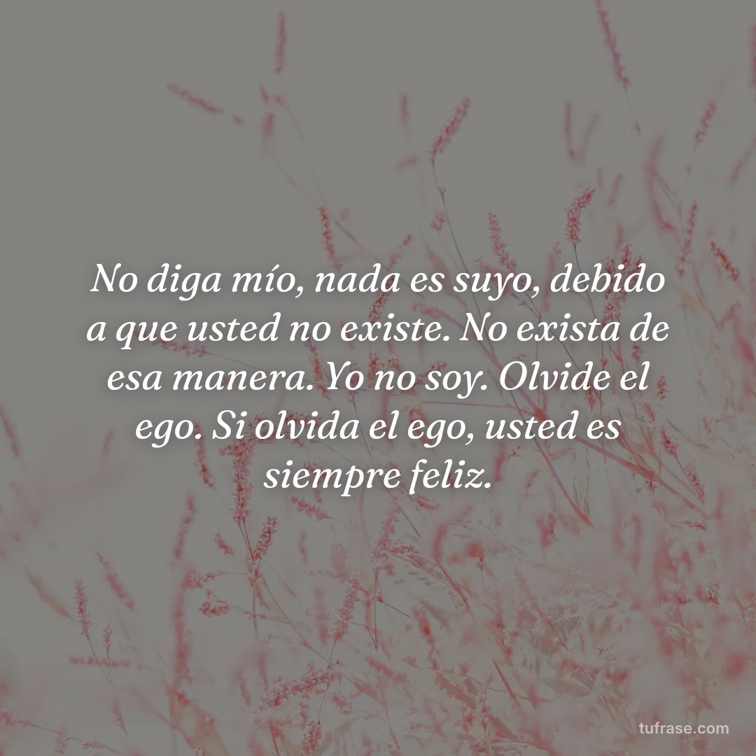 No diga mío, nada es suyo, debido a que usted no existe. No exista de esa manera. Yo no soy. Olvide el ego. Si olvida el ego, usted es siempre feliz.