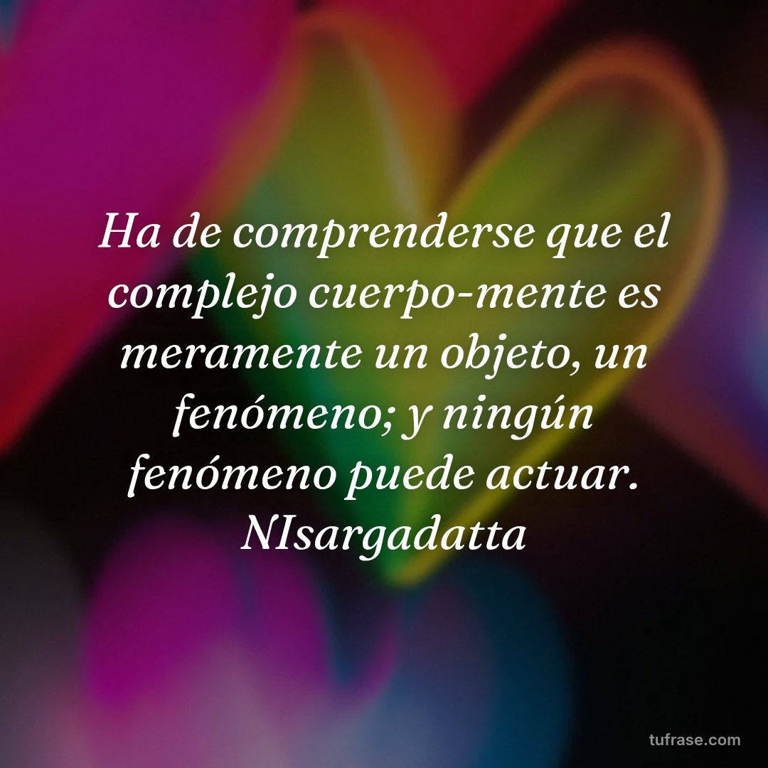 Ha de comprenderse que el complejo cuerpo-mente es meramente un objeto, un fenómeno; y ningún fenómeno puede actuar. NIsargadatta