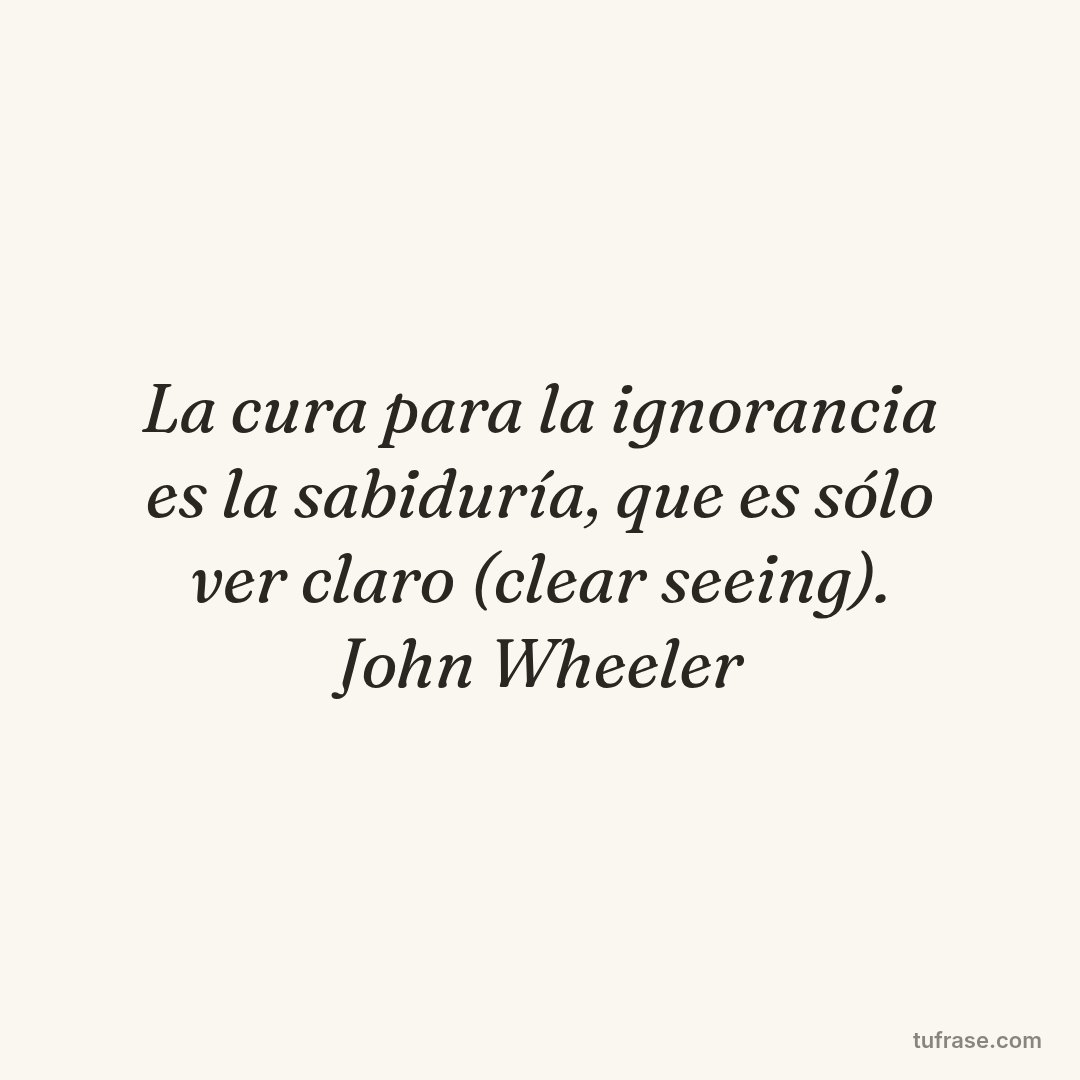 La cura para la ignorancia es la sabiduría, que es sólo ver claro (clear seeing). John Wheeler