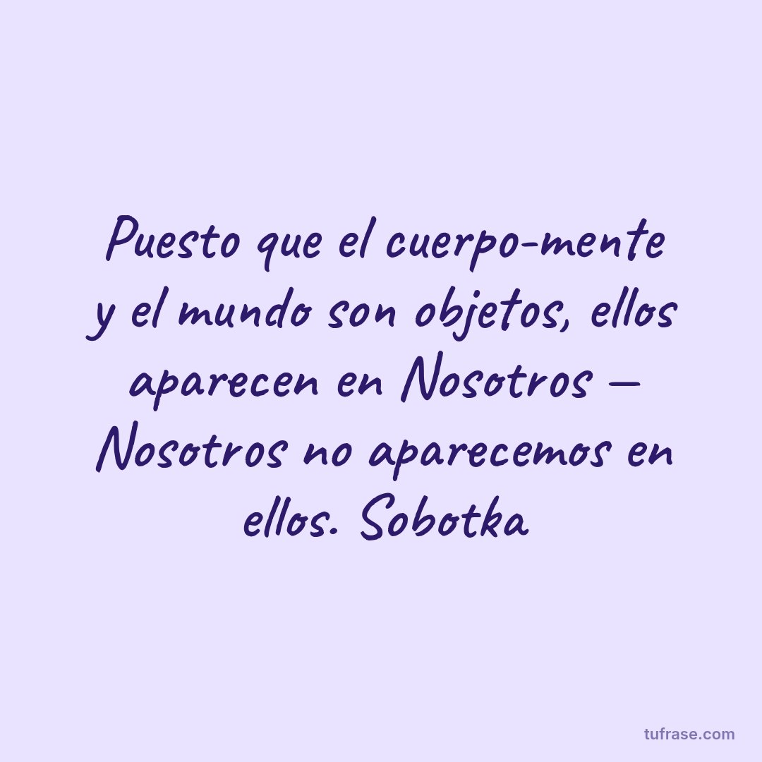 Puesto que el cuerpo-mente y el mundo son objetos, ellos aparecen en Nosotros — Nosotros no aparecemos en ellos. Sobotka