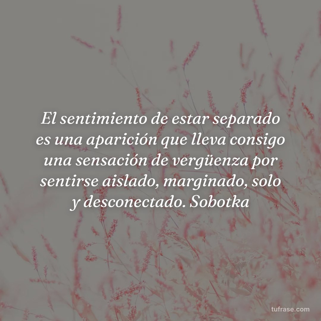 El sentimiento de estar separado es una aparición que lleva consigo una sensación de vergüenza por sentirse aislado, marginado, solo y desconectado. Sobotka