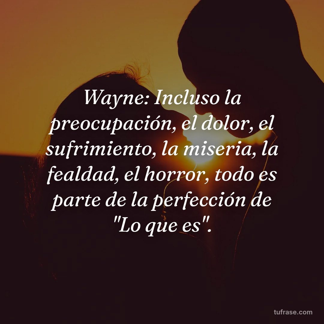 Wayne: Incluso la preocupación, el dolor, el sufrimiento, la miseria, la fealdad, el horror, todo es parte de la perfección de "Lo que es".