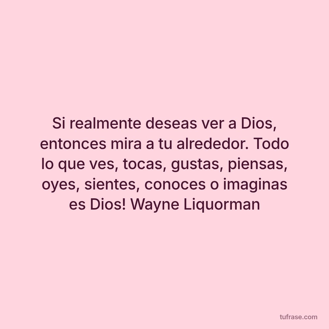 Si realmente deseas ver a Dios, entonces mira a tu alrededor. Todo lo que ves, tocas, gustas, piensas, oyes, sientes, conoces o imaginas es Dios! Wayne Liquorman