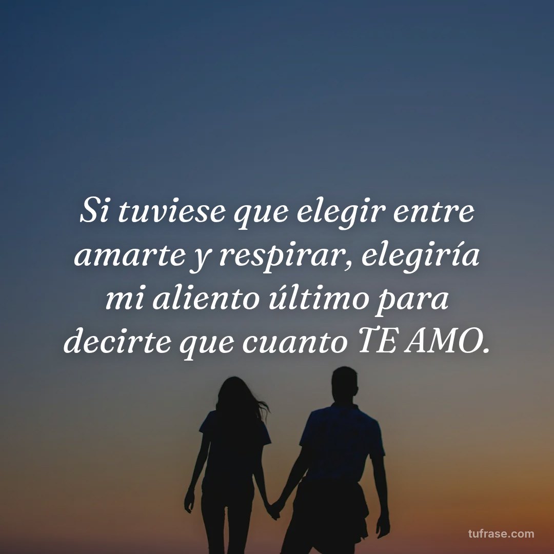 Si tuviese que elegir entre amarte y respirar, elegiría mi aliento último para decirte que cuanto TE AMO.