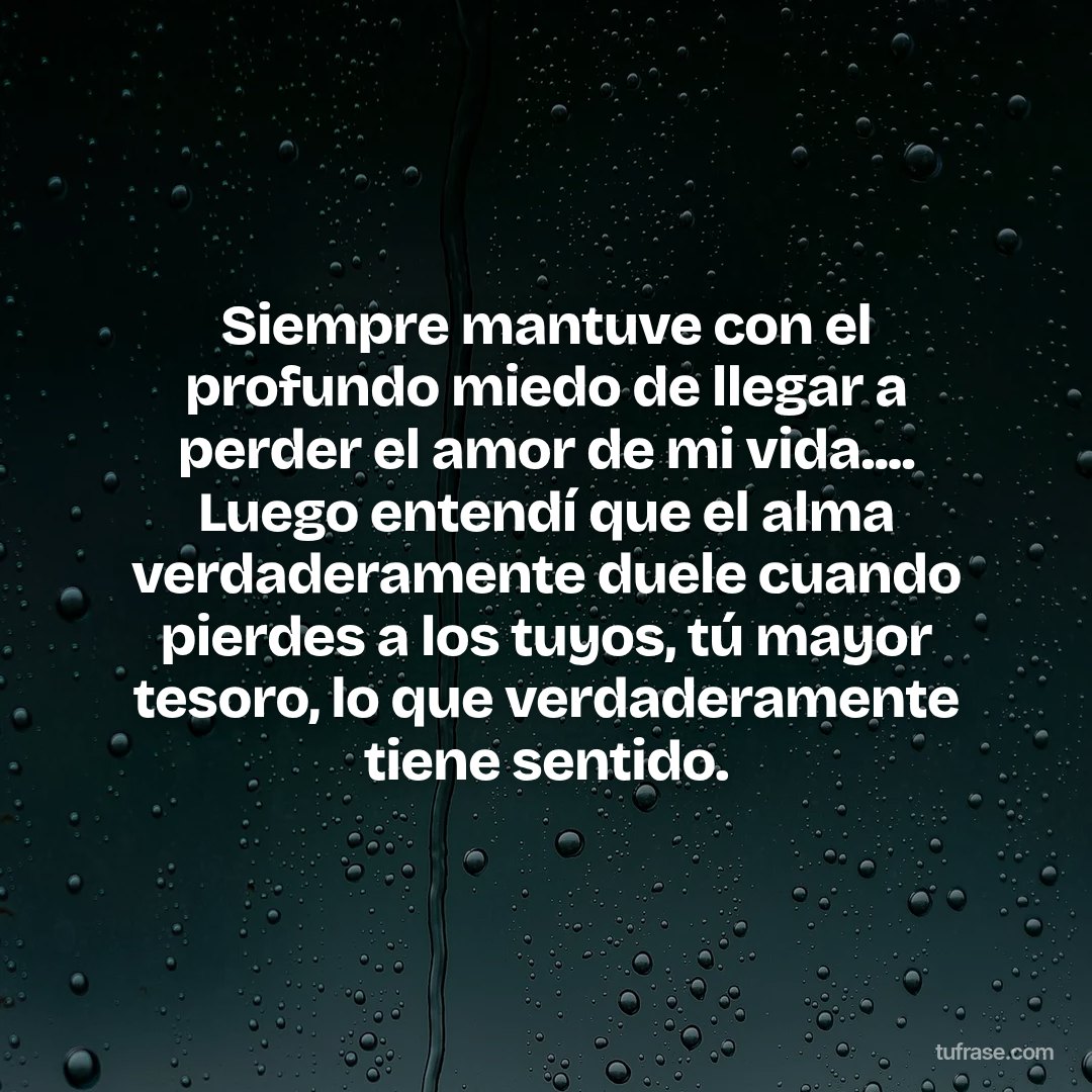 Siempre mantuve con el profundo miedo de llegar a perder el amor de mi vida.... Luego entendí que el alma verdaderamente duele cuando pierdes a los tuyos, tú mayor tesoro, lo que verdaderamente tiene sentido.