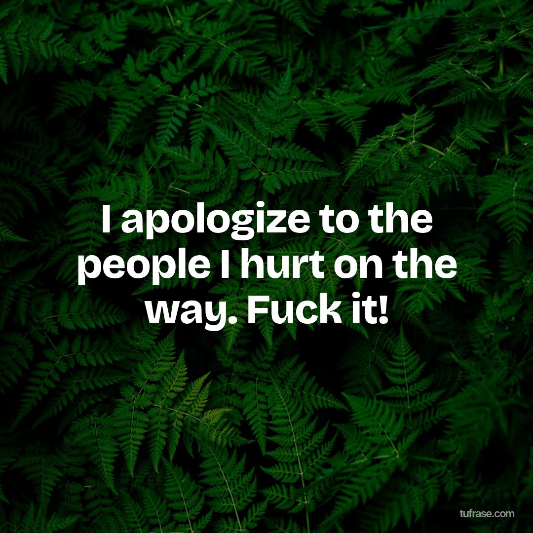 I apologize to the people I hurt on the way. Fuck it!