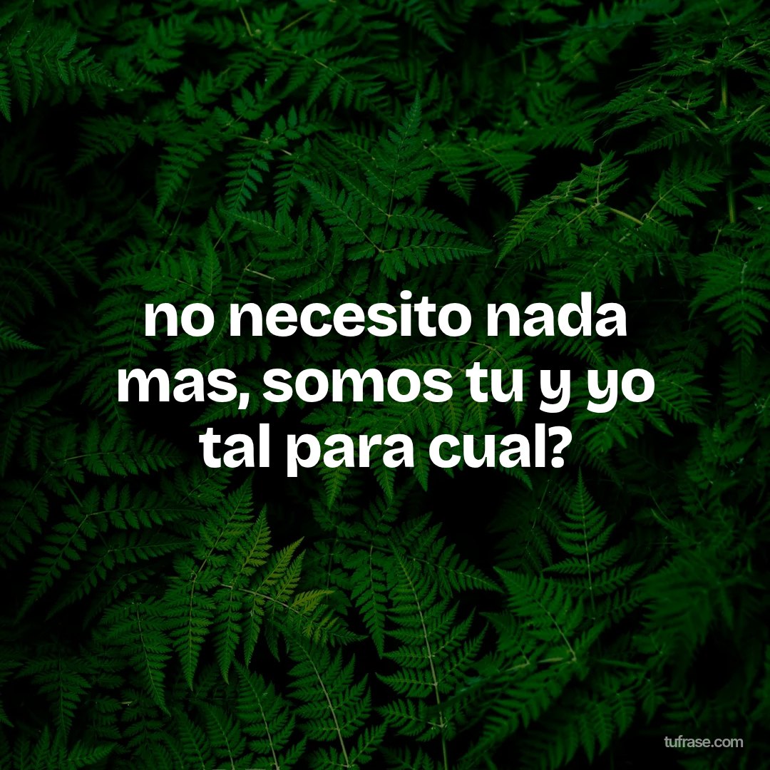 no necesito nada mas, somos tu y yo tal para cual?
