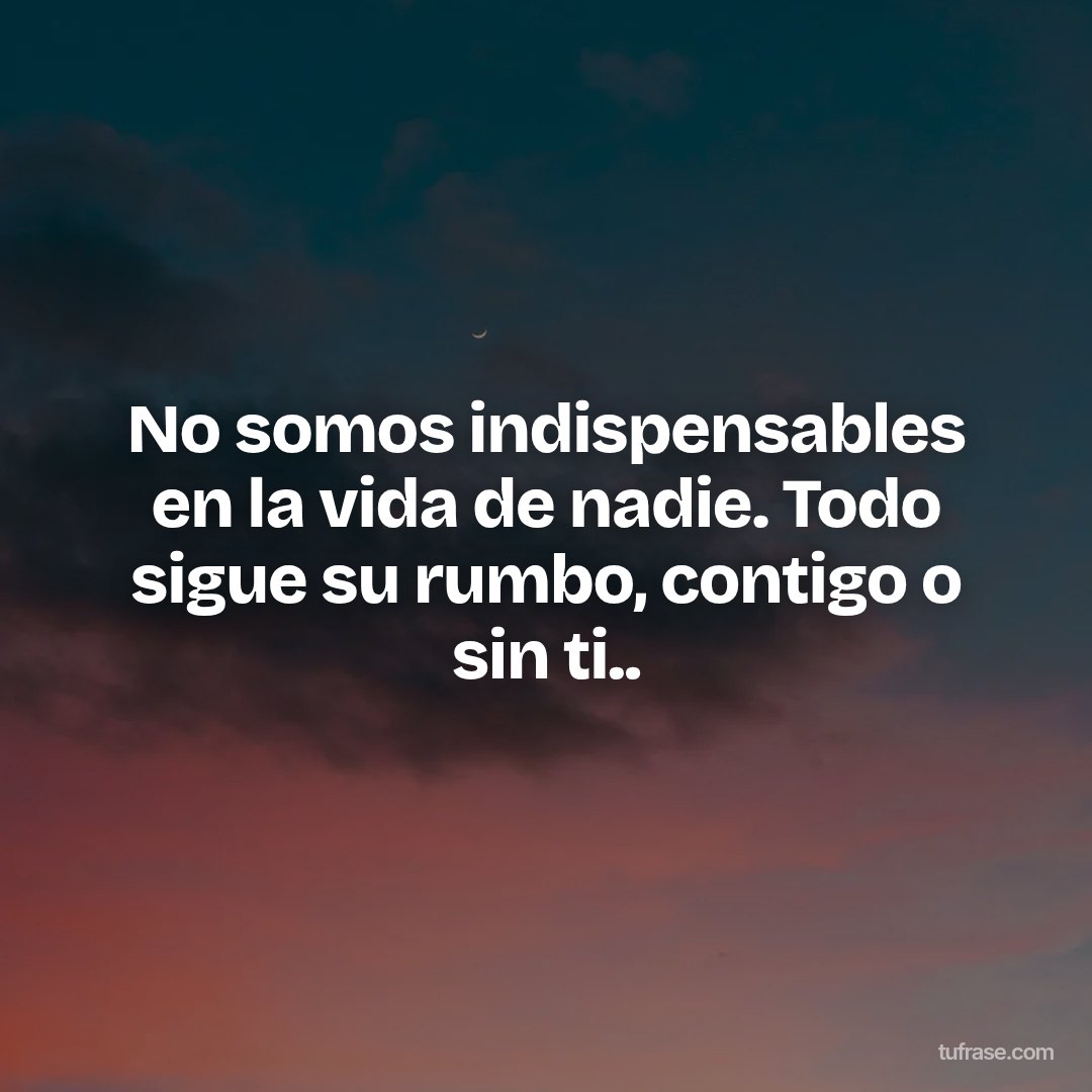 No somos indispensables en la vida de nadie. Todo sigue su rumbo, contigo o sin ti..
