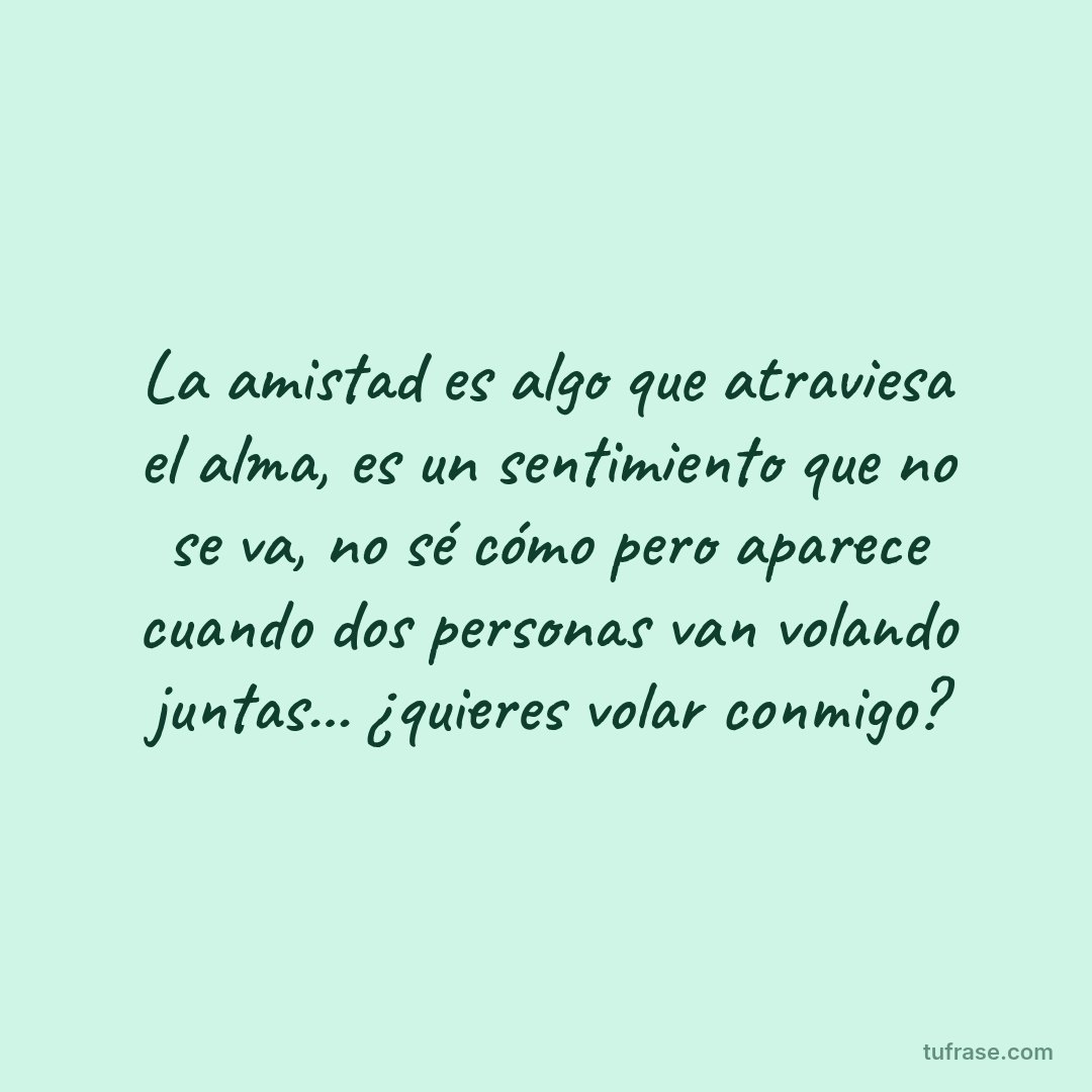 La amistad es algo que atraviesa el alma, es un sentimiento que no se va, no sé cómo pero aparece cuando dos personas van volando juntas... ¿quieres volar conmigo?