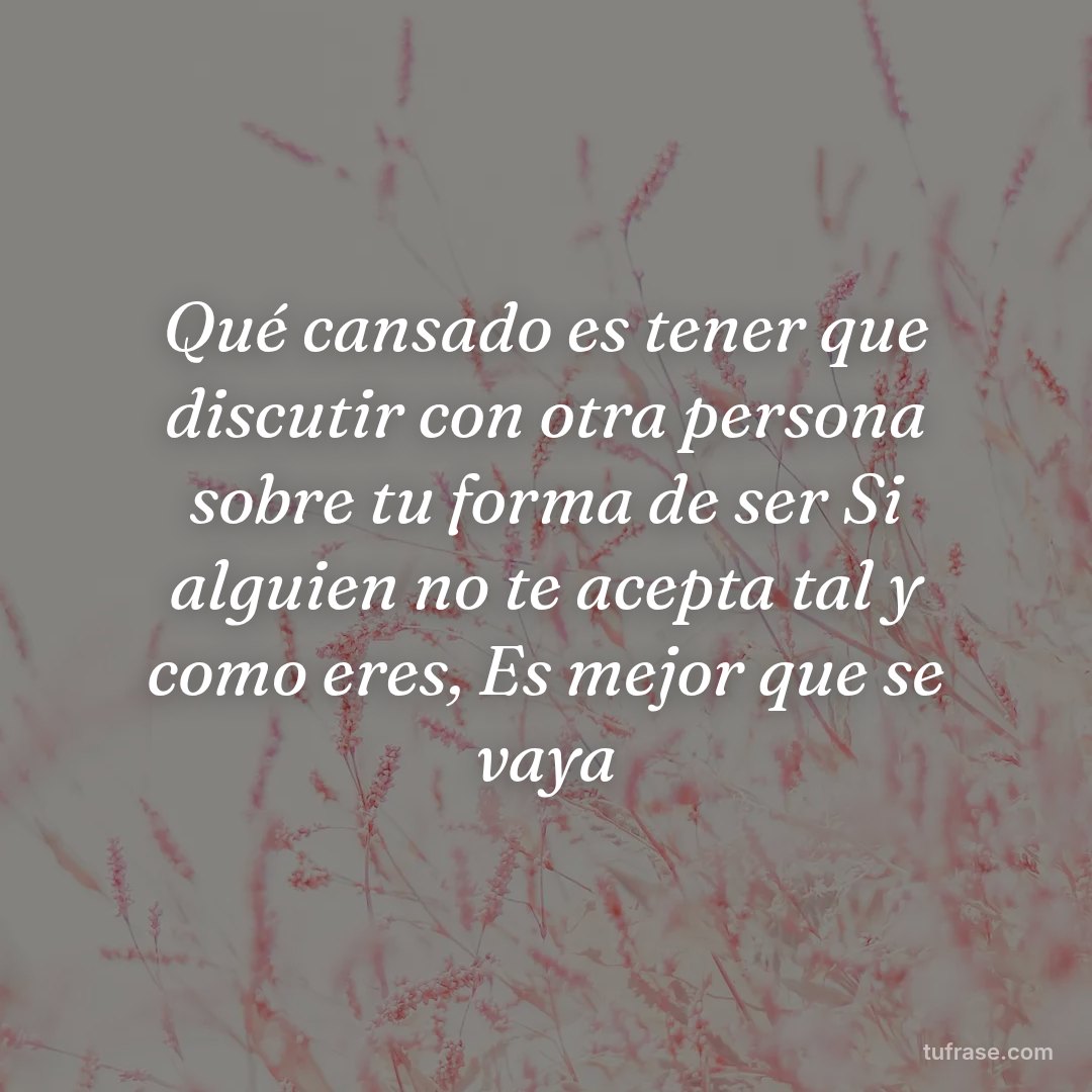Qué cansado es tener que discutir con otra persona sobre tu forma de ser Si alguien no te acepta tal y como eres, Es mejor que se vaya