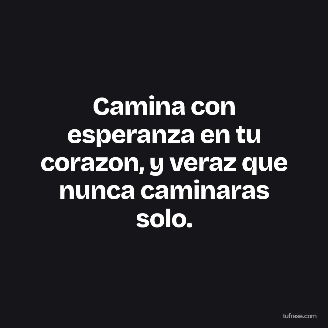 Camina con esperanza en tu corazon, y veraz que nunca caminaras solo.
