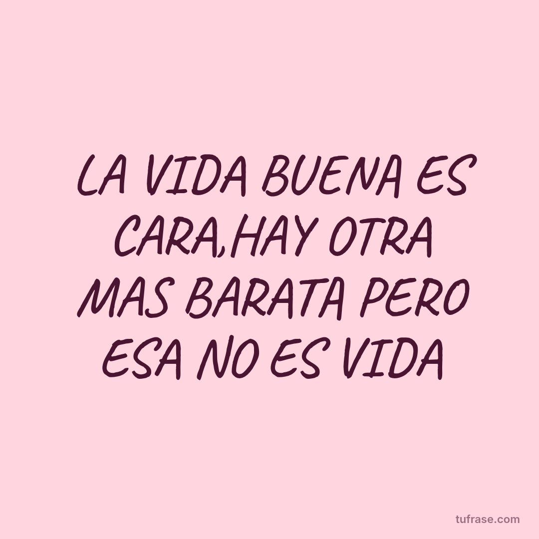 LA VIDA BUENA ES CARA,HAY OTRA MAS BARATA PERO ESA NO ES VIDA