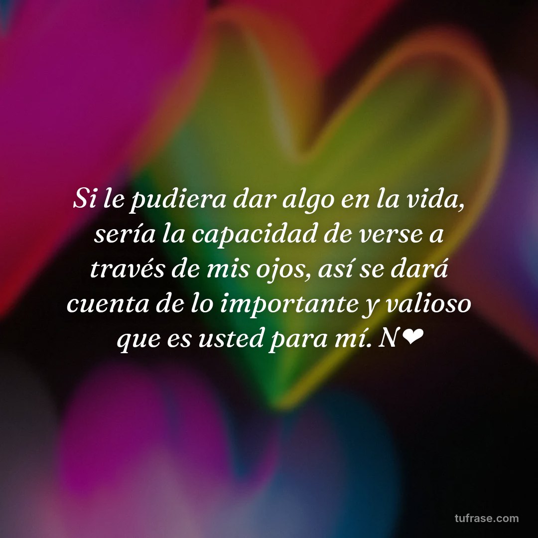 Si le pudiera dar algo en la vida, sería la capacidad de verse a través de mis ojos, así se dará cuenta de lo importante y valioso que es usted para mí. N❤️