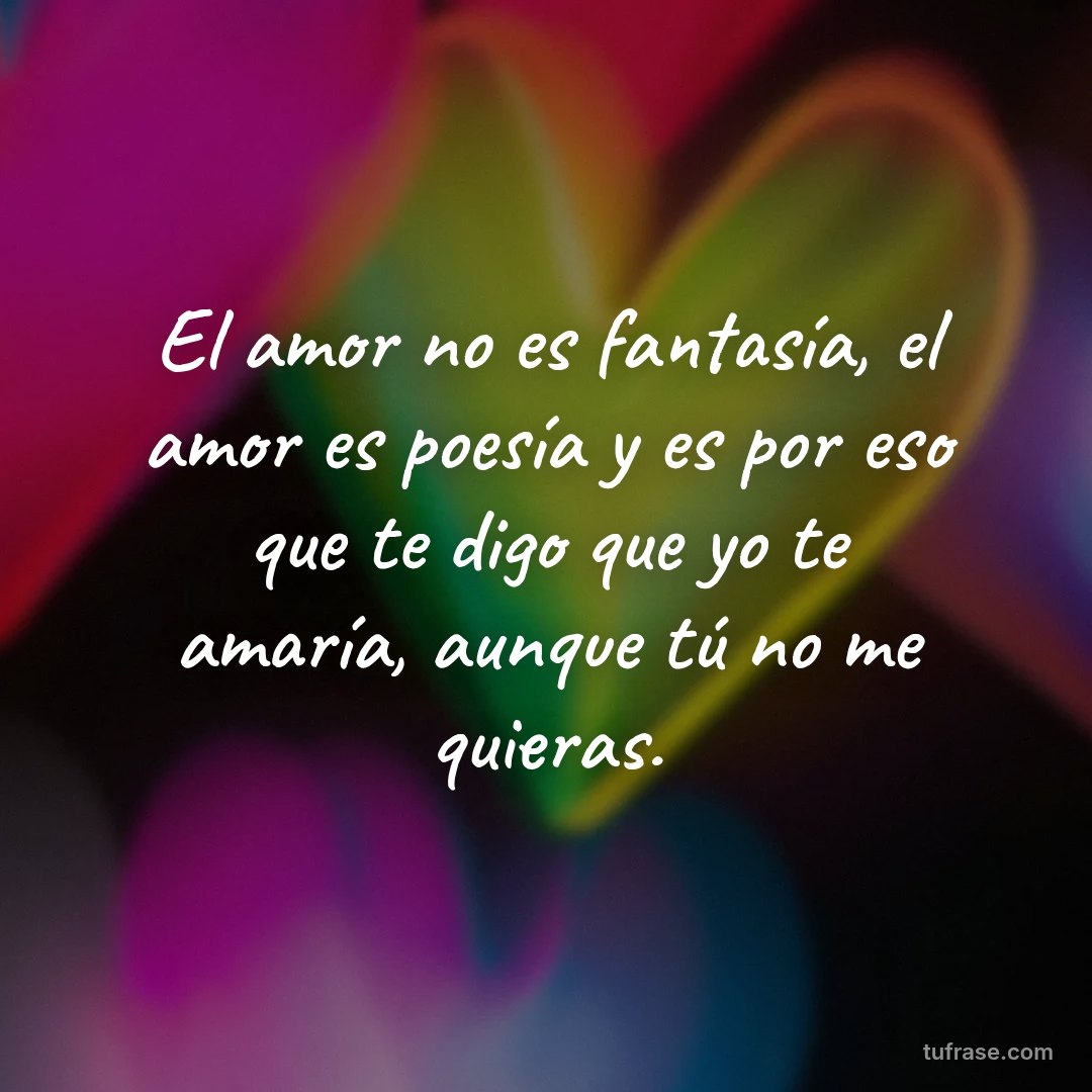 El amor no es fantasía, el amor es poesía y es por eso que te digo que yo te amaría, aunque tú no me quieras.