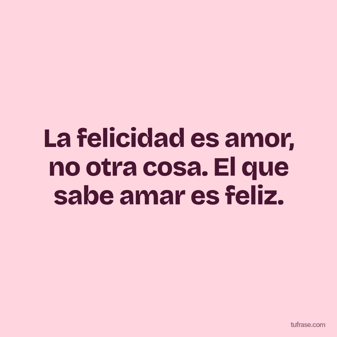 La felicidad es amor, no otra cosa. El que sabe amar es feliz.